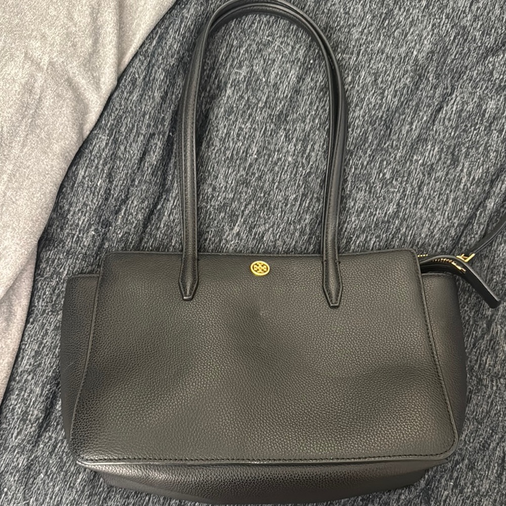 Tory Burch Black Leather Tote Structured Design